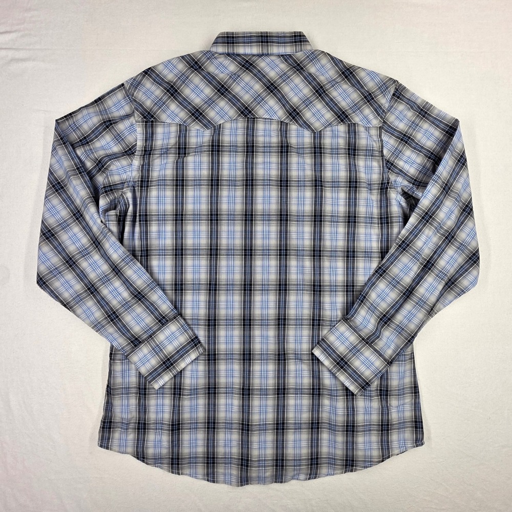 Wrangler Wrancher Mens Blue Plaid Western Pearl Snap Shirt MTW1297 L - Picture 10 of 12